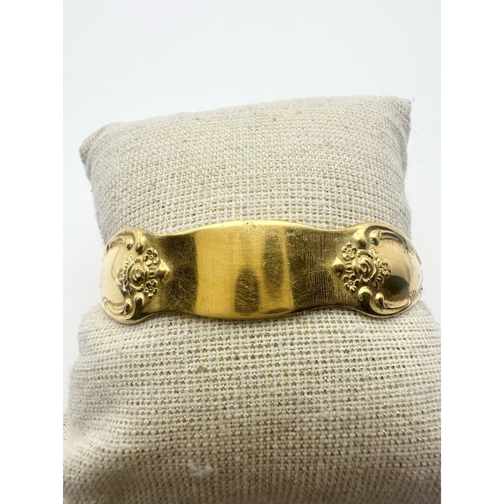 Rogers Oneida vintage gold tone cuff bracelet flatware silverware flowers 7”